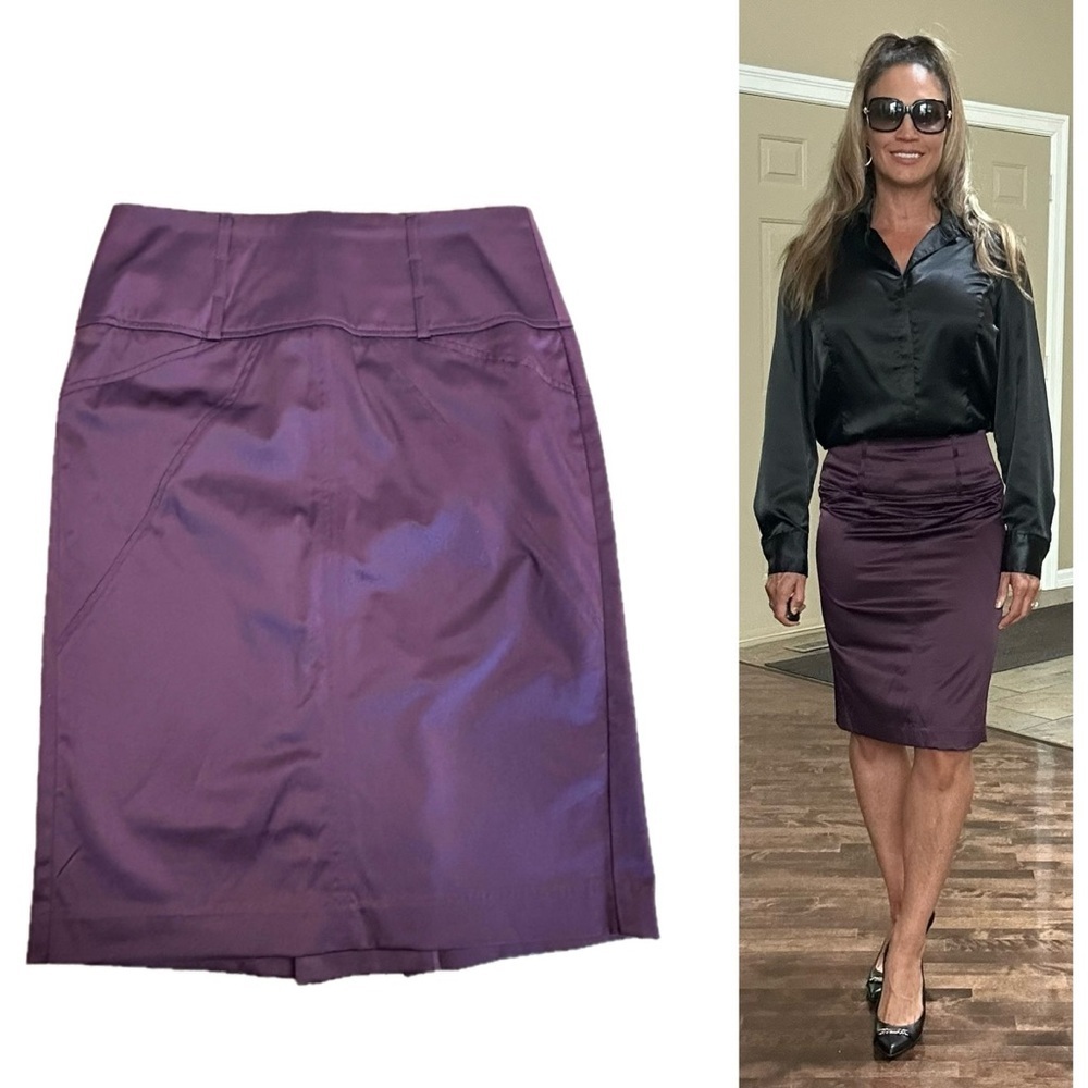 Dynamite purple satin effect mini pencil skirt Sz 5